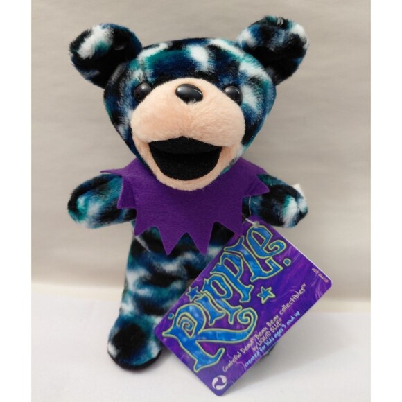 Grateful Dead Bean Bear Plush Toy Liquid Blue Lot of 2 Ripple & Crazy Fingers - Picture 2 of 6